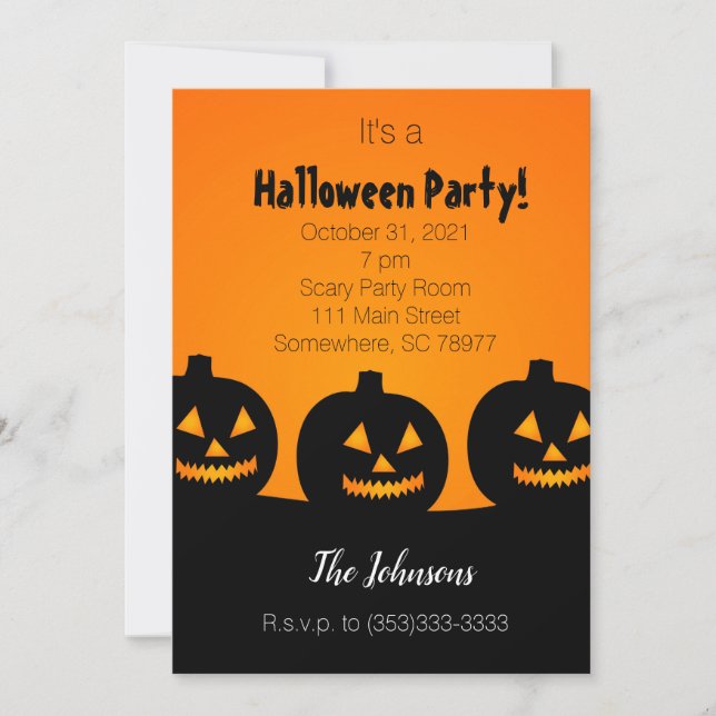Three Pumpkins Halloween Party Invitation (Front)