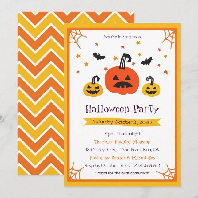 Three Pumpkins Halloween Party Invitation (Front/Back)