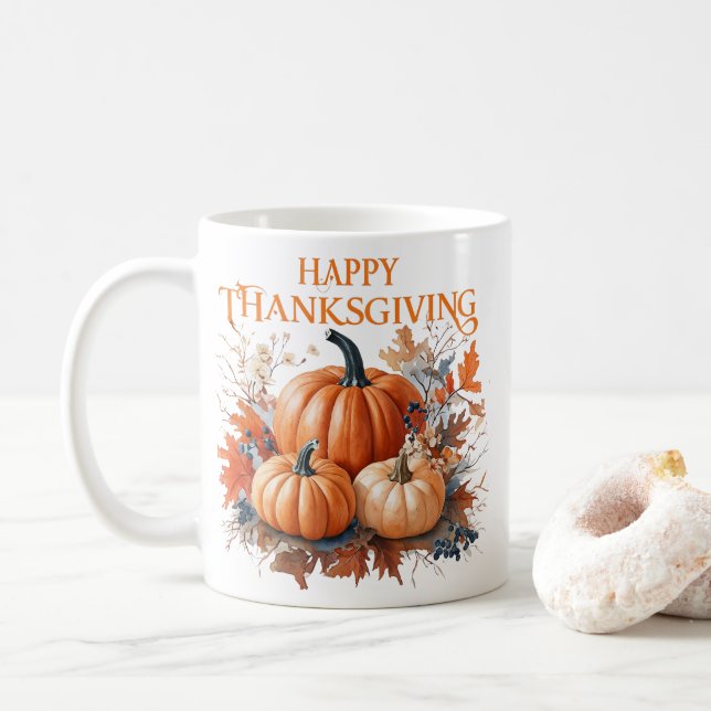 Three Pumpkins of Thanks Mug (With Donut)