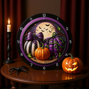 Three Pumpkins Under a Full Moon Large Clock