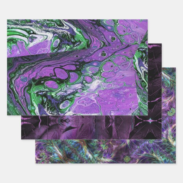 Three Purple Abstract Art Wrapping Paper Sheet (Set)