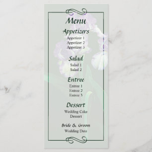 Three Purple and White Irises Wedding Menu