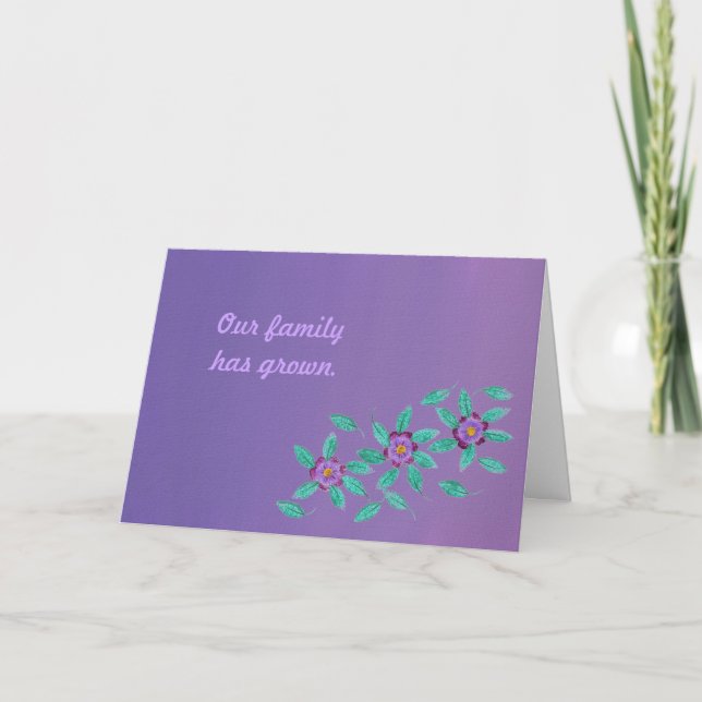 Three Purple Flowers Adoption Announcement Cards (Front)