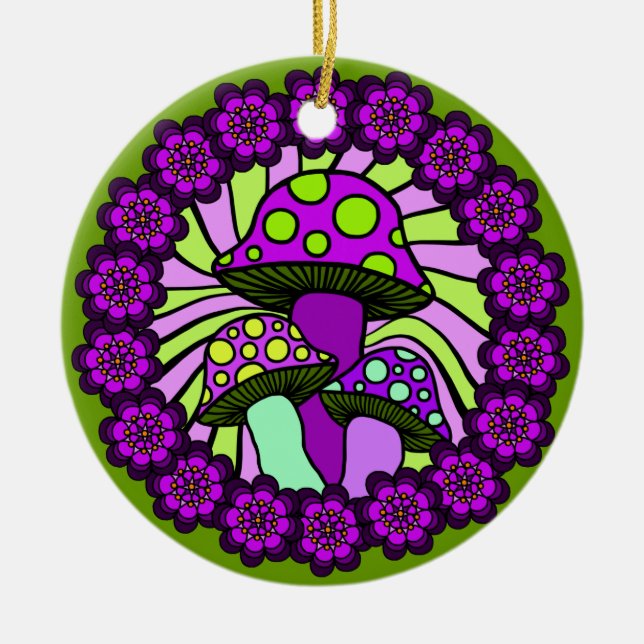 Three Purple Mushrooms Ornament (Front)