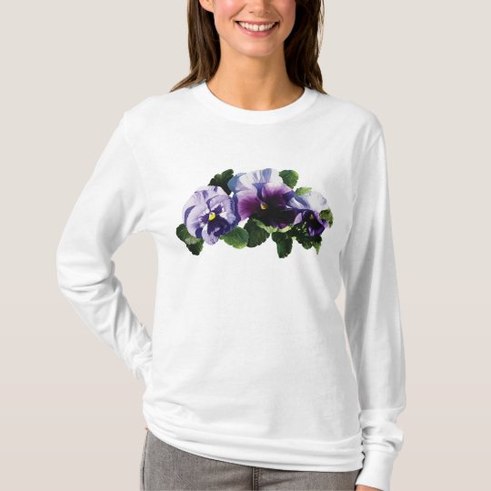 Three Purple Pansies Ladies T-Shirt