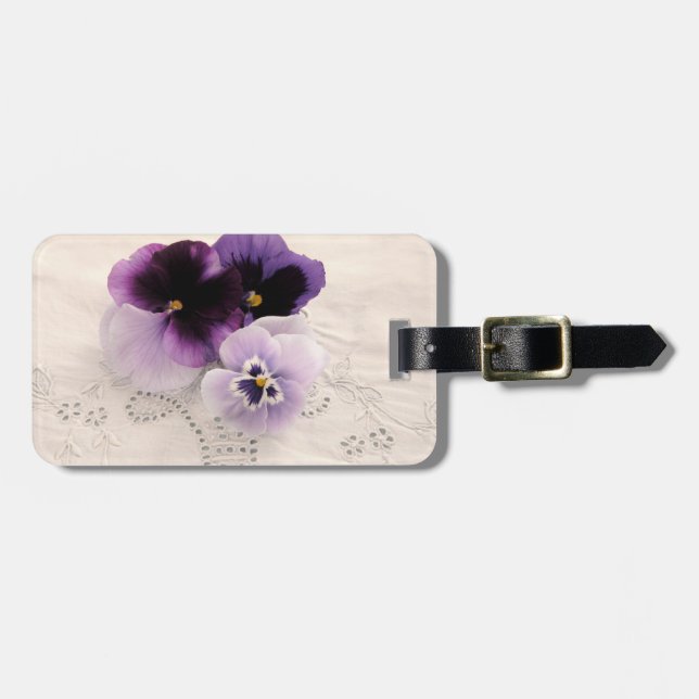 Three purple pansies luggage tag (Front Horizontal)