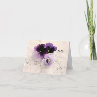 Three purple pansies thinking of you card
