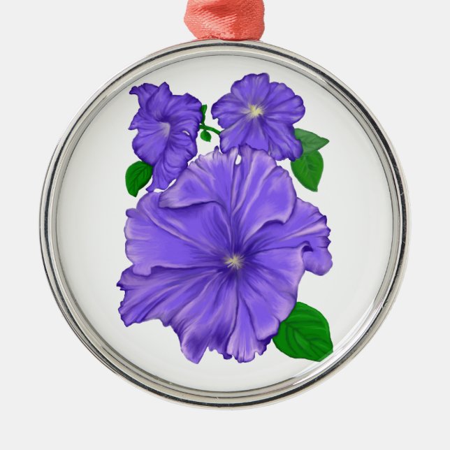 Three Purple Petunias Metal Tree Decoration (Front)