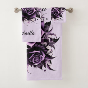 Three Purple Roses Bath Towel Set