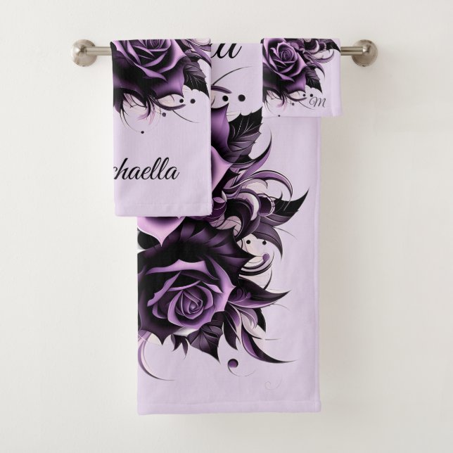 Three Purple Roses Bath Towel Set (Insitu)