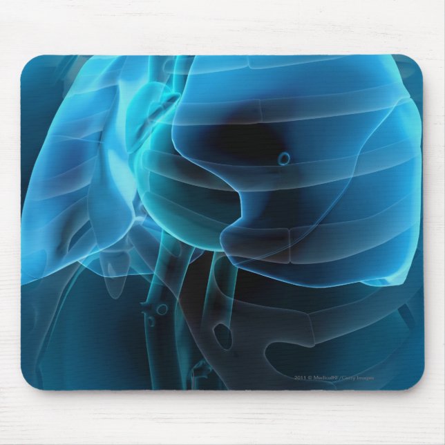 Three quarter view of the heart and lungs mouse mat (Front)