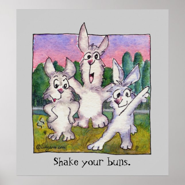 Three Rabbit Sunrise Cartoon Poster (Front)