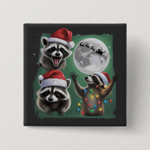 Three Raccoons With The Moon Galaxy Christmas 15 Cm Square Badge