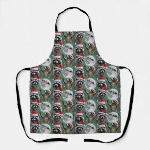 Three Raccoons With The Moon Galaxy Christmas  Apron