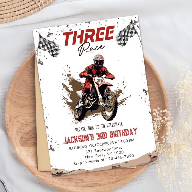 Three Race Dirt Bike Adventure 3rd Birthday Party Invitation (Creator Uploaded)