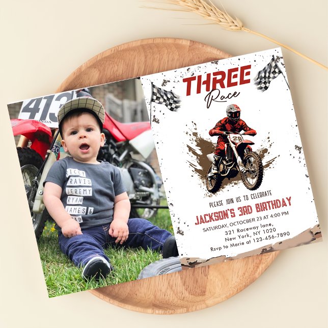 Three Race Dirt Bike Adventure 3rd Birthday Photo Invitation (Creator Uploaded)