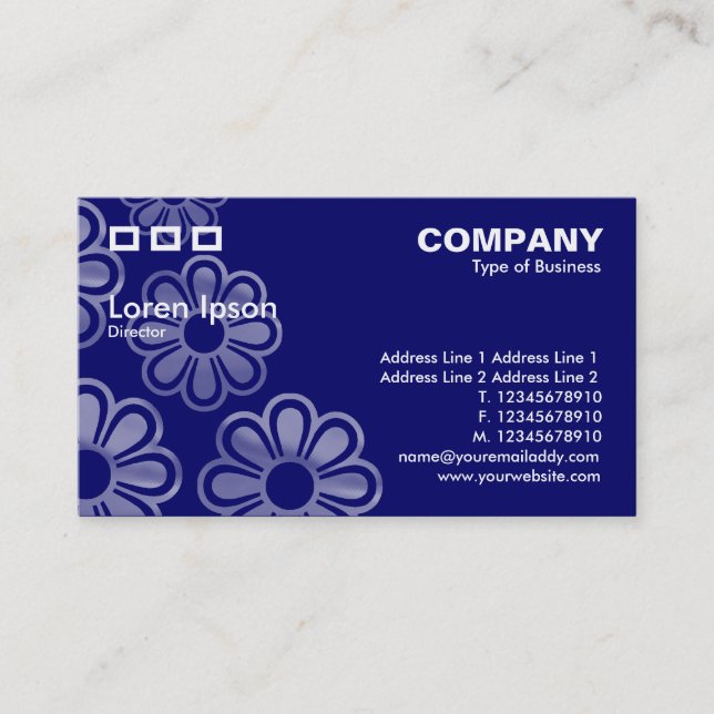 Three Rectangles - Dark Blue Flower Cascade Business Card (Front)