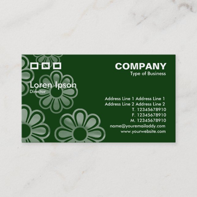 Three Rectangles - Dark Green Flower Cascade Business Card (Front)