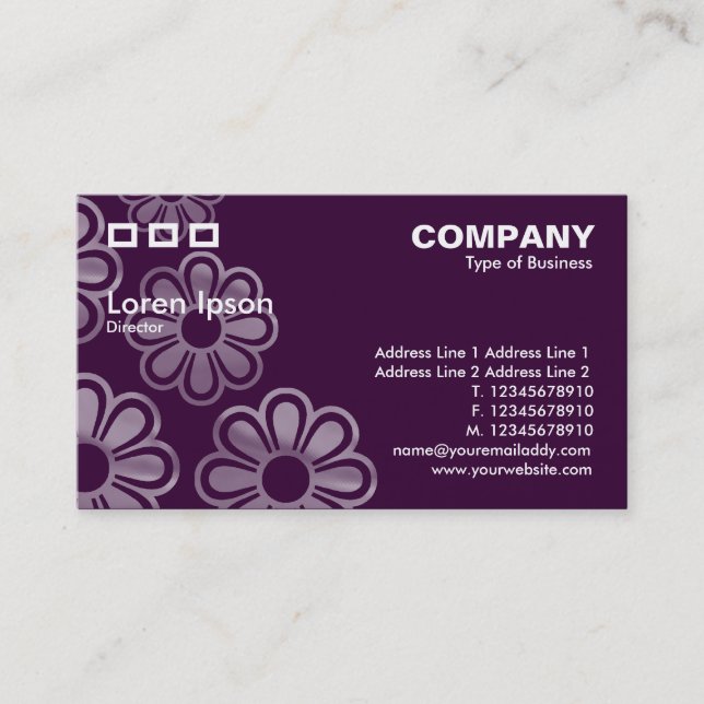 Three Rectangles - Dark Purple Flower Cascade Business Card (Front)