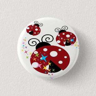 Three red and black ladybug with stars 3 cm round badge
