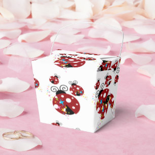 Three red and black ladybug with stars favour box