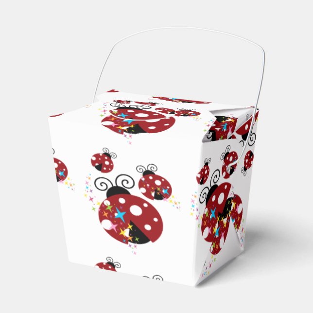 Three red and black ladybug with stars favour box (Front Side)