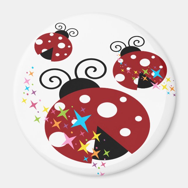 Three red and black ladybug with stars magnet (Front)