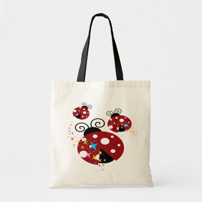 Three red and black ladybug with stars tote bag (Front)