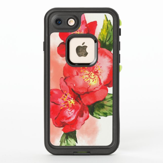 Three Red and Pink Watercolor Roses LifeProof iPhone Case (Back)