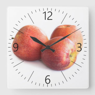 Three red apples square wall clock