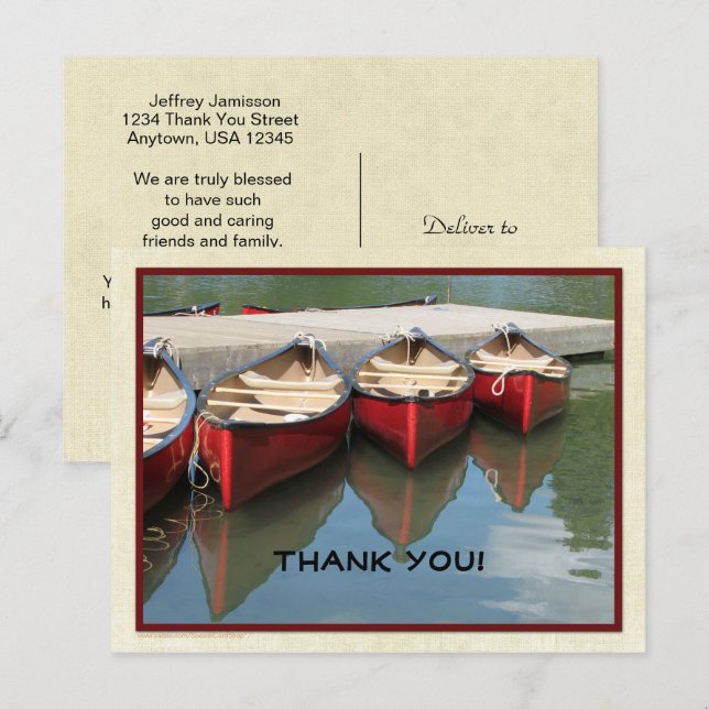 Three Red Canoes Thank You Black Letters Postcard (Front/Back)