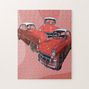 Three Red Classic Cars Popart, Jigsaw Puzzle