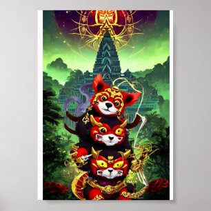 Three Red Cute Panda Poster