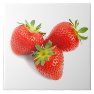 Three Red Fresh Natural Strawberries Tile