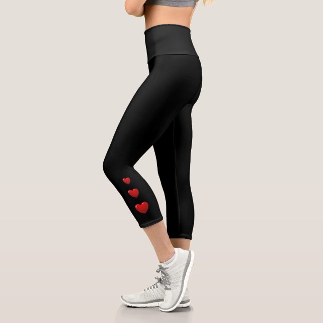 Three Red Hearts Capri Leggings (Left)
