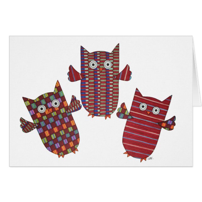 Three Red Owls (Front Horizontal)