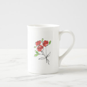 Three Red Roses Bouquet   Bone China Mug
