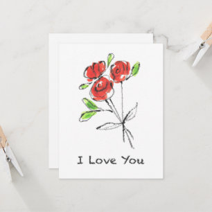 Three Red Roses Bouquet “I love you” Card