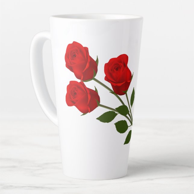 Three Red Roses Latte Mug (Left Angle)