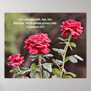 Three Red Roses Scripture 1 Corinthians 13:13 Poster