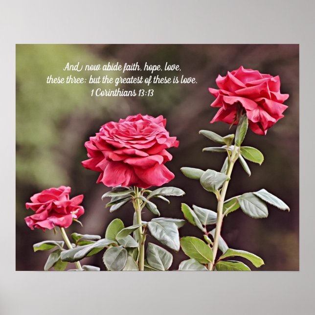 Three Red Roses Scripture 1 Corinthians 13:13 Poster (Front)