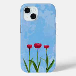 Three Red Tulips on Blue Sky Case-Mate iPhone Case