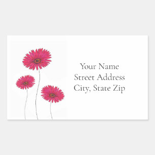 Three Red Watercolor, Pen & Ink Gerbs Rectangular Sticker