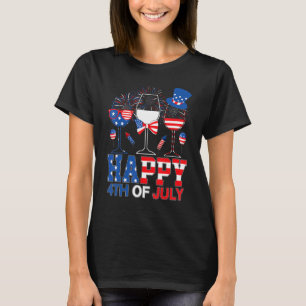 Three Red White Blue Wine Glasses Usa Flag 4th Of T-Shirt