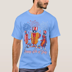 Three Red White Cute Hot Dogs And Blue Hot Dog 4th T-Shirt