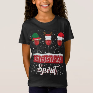 Three Red Wine Glasses Christmas Spirit Santa Elf T-Shirt