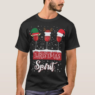 Three Red Wine Glasses Christmas Spirit Santa Elf T-Shirt