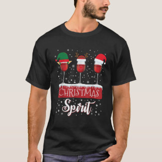 Three Red Wine Glasses Christmas Spirit Santa Elf  T-Shirt