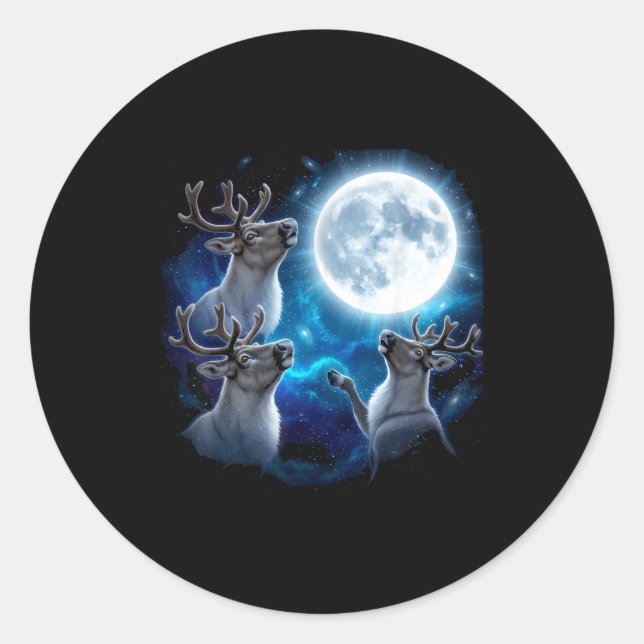 Three Reindeer Howling At The Moon Merry Christmas Classic Round Sticker (Front)