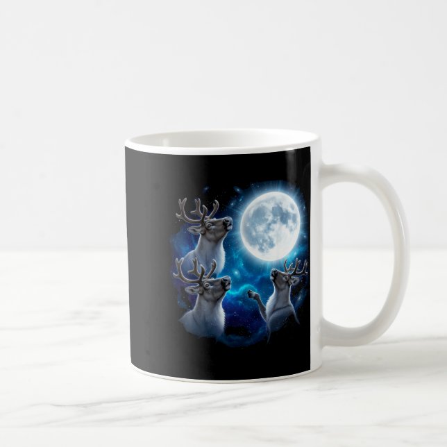 Three Reindeer Howling At The Moon Merry Christmas Coffee Mug (Right)
